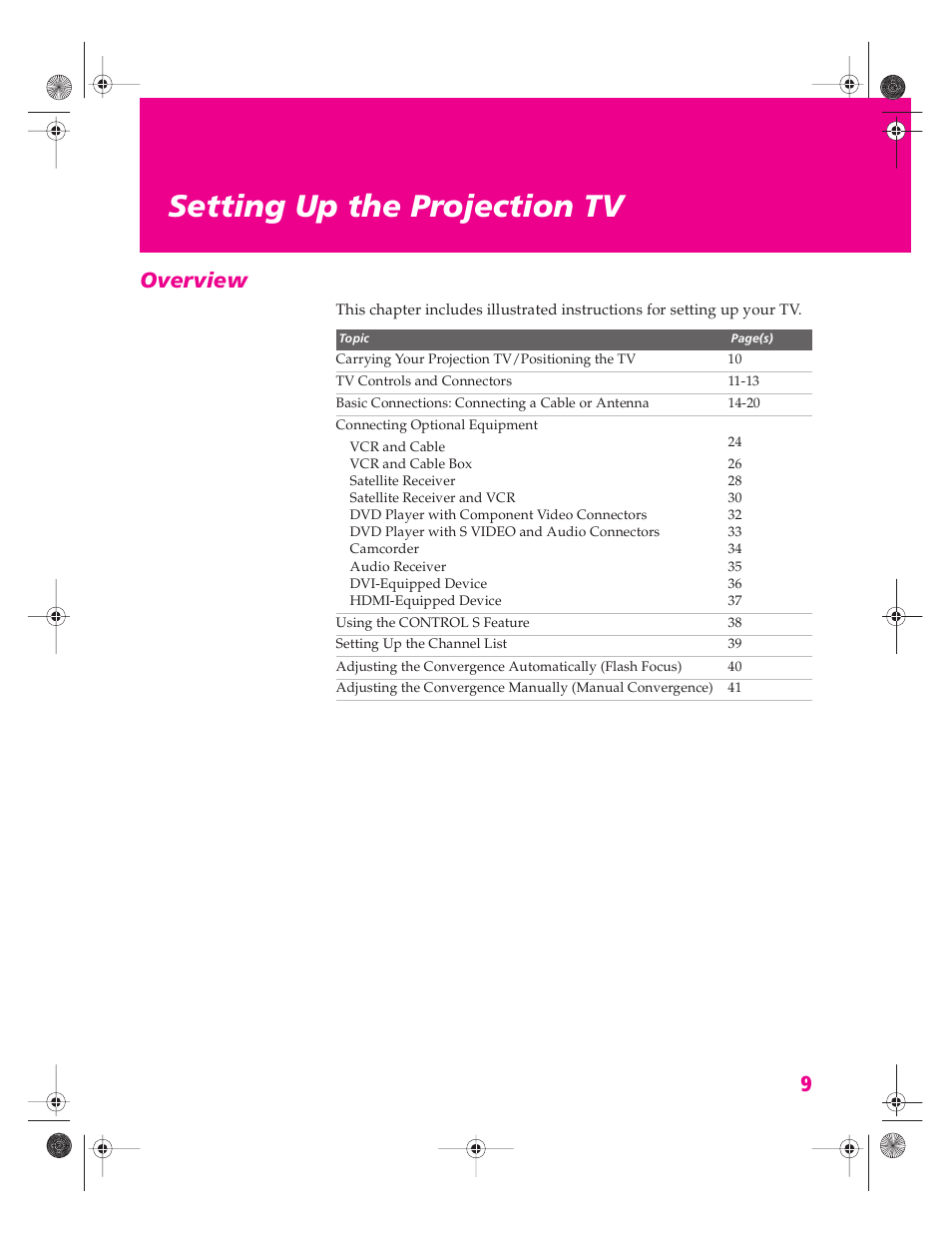 Setting up the projection tv, Overview | Sony KP 46WT520 User Manual | Page 10 / 85