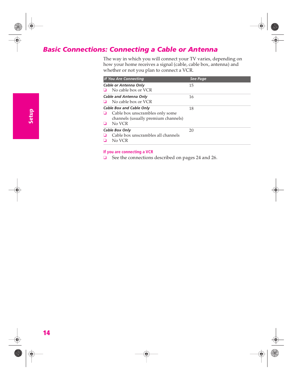 Basic connections: connecting a cable or antenna | Sony KP 46WT520 User Manual | Page 15 / 85