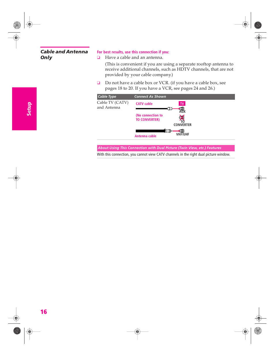 Cable and antenna only | Sony KP 46WT520 User Manual | Page 17 / 85