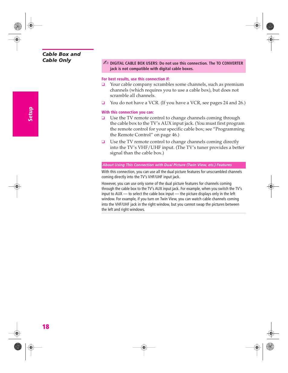 Cable box and cable only, 18 t | Sony KP 46WT520 User Manual | Page 19 / 85