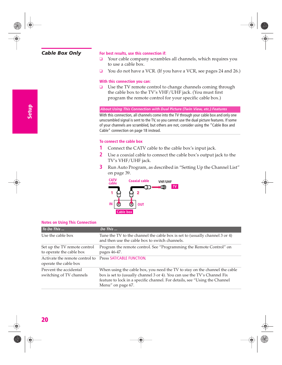 Cable box only | Sony KP 46WT520 User Manual | Page 21 / 85