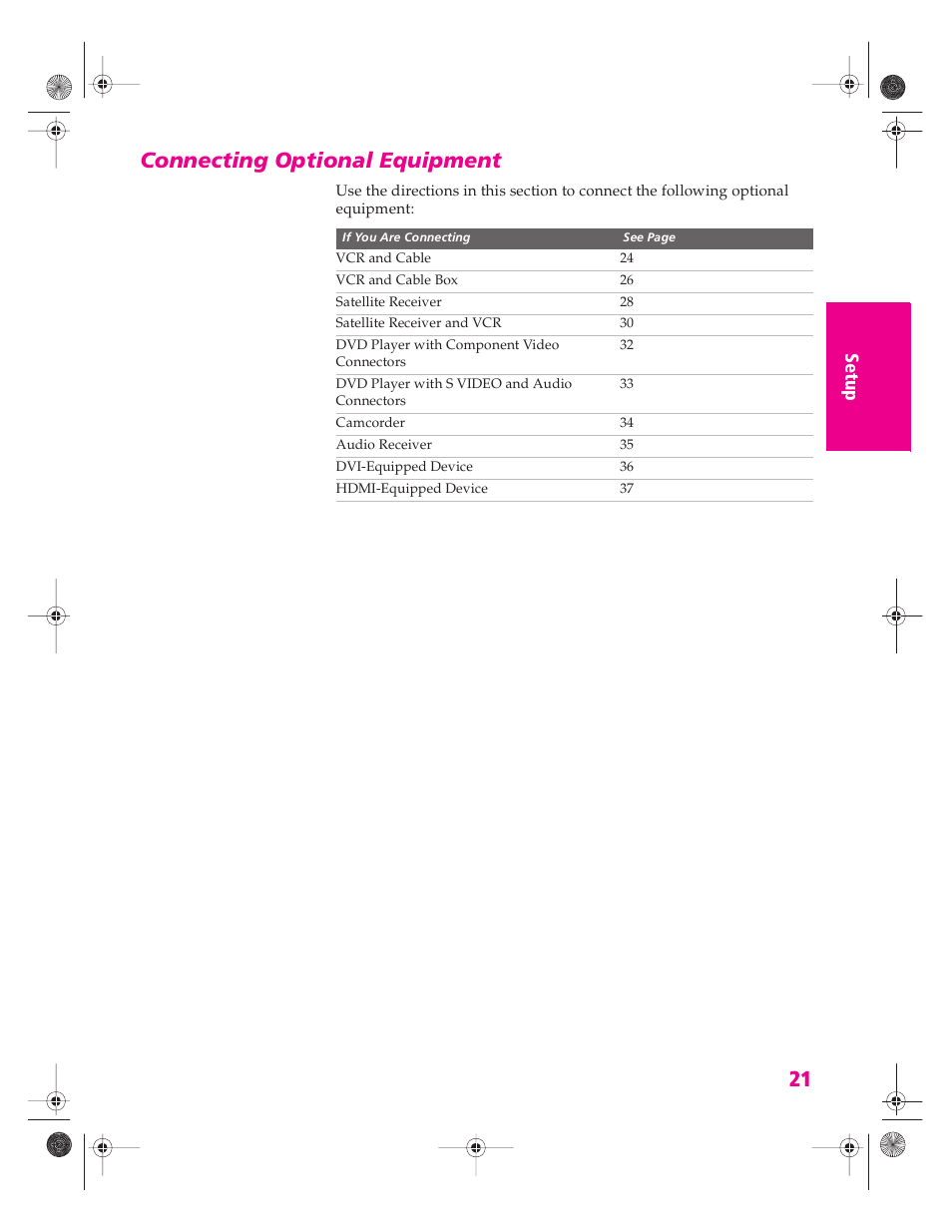 Connecting optional equipment | Sony KP 46WT520 User Manual | Page 22 / 85