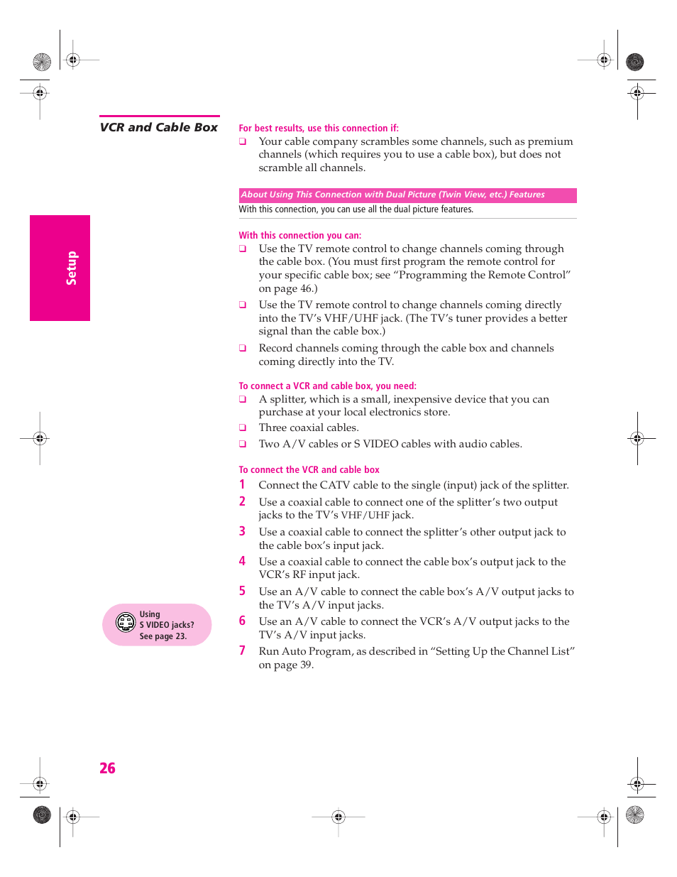 Vcr and cable box | Sony KP 46WT520 User Manual | Page 27 / 85