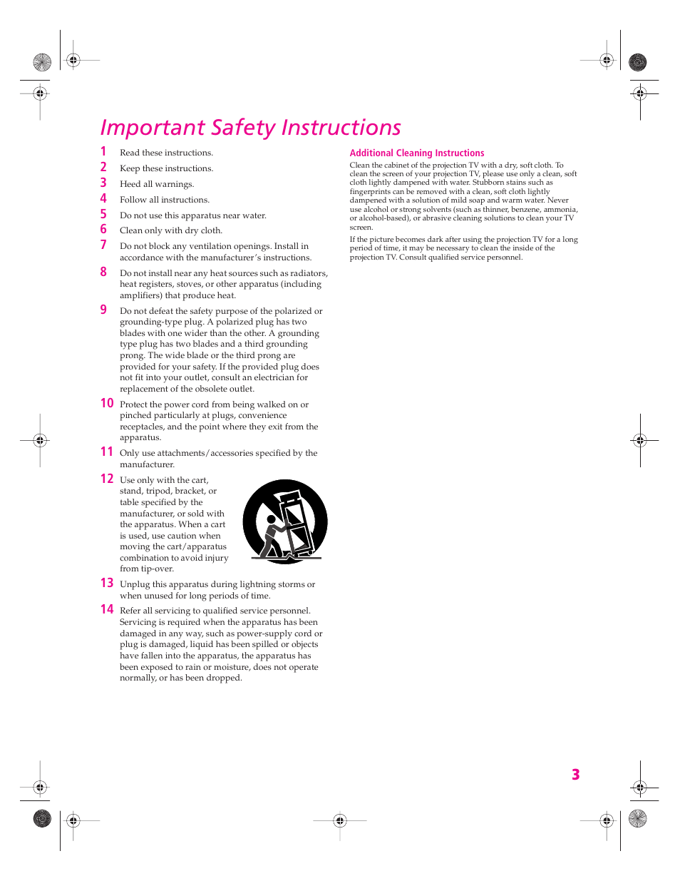 Important safety instructions | Sony KP 46WT520 User Manual | Page 4 / 85