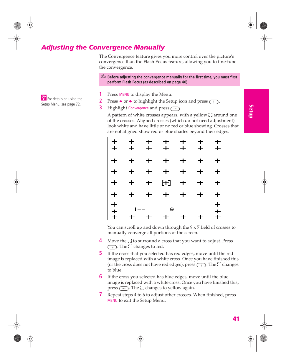 Adjusting the convergence manually | Sony KP 46WT520 User Manual | Page 42 / 85