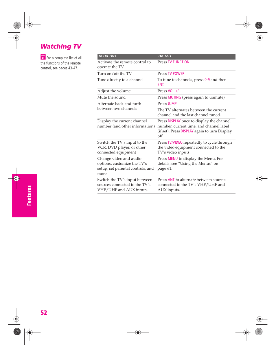 Watching tv | Sony KP 46WT520 User Manual | Page 53 / 85