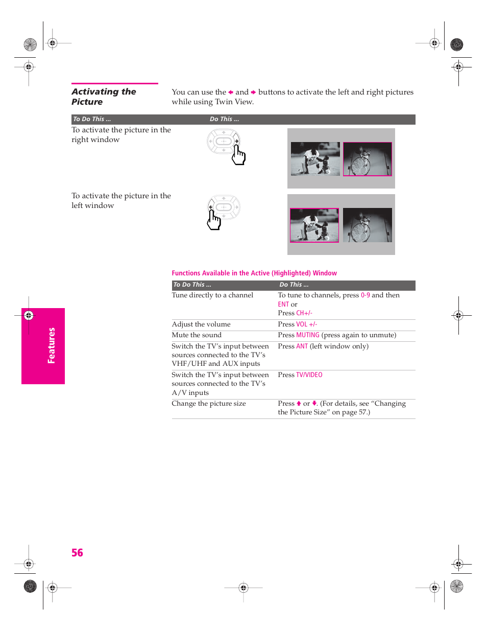 Activating the picture | Sony KP 46WT520 User Manual | Page 57 / 85
