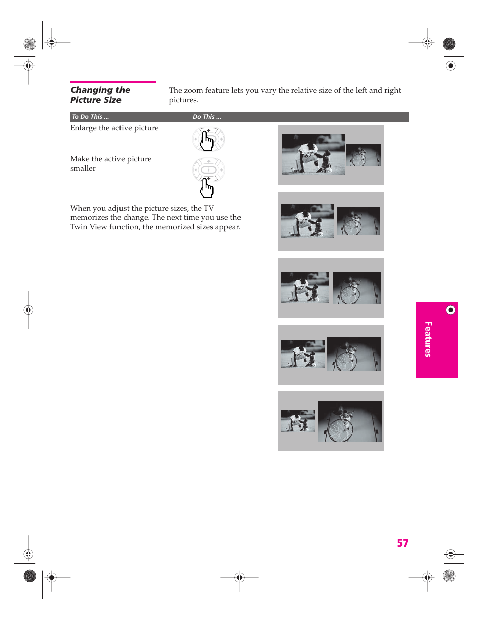 Changing the picture size | Sony KP 46WT520 User Manual | Page 58 / 85