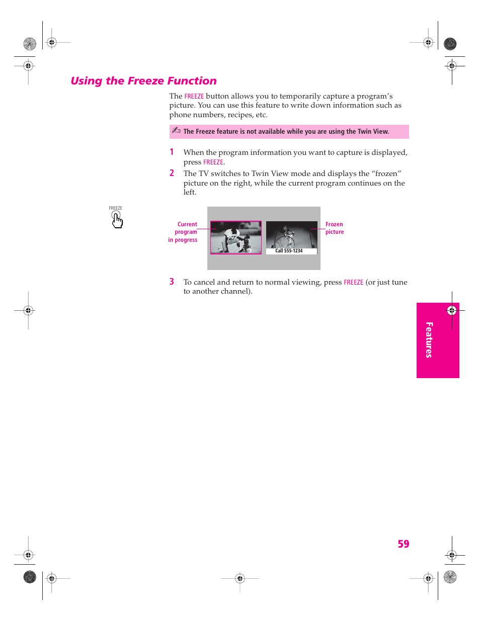 Using the freeze function | Sony KP 46WT520 User Manual | Page 60 / 85