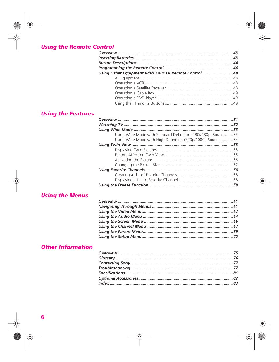 Sony KP 46WT520 User Manual | Page 7 / 85