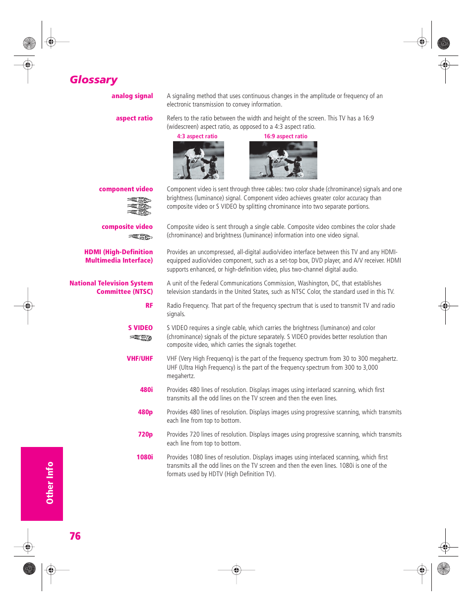 Glossary | Sony KP 46WT520 User Manual | Page 77 / 85