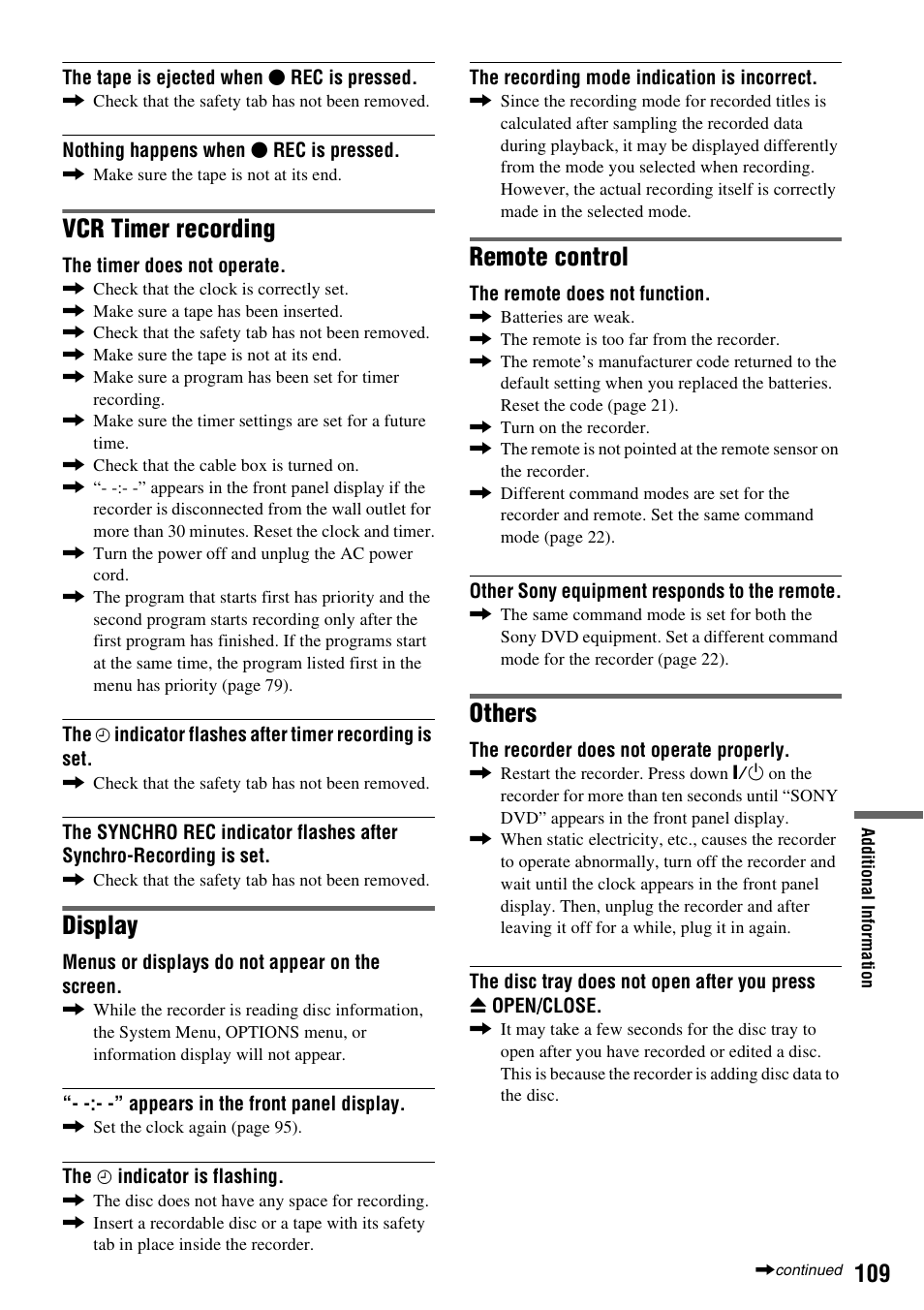 Vcr timer recording, Display, Remote control | Others | Sony RDR-VX555 User Manual | Page 109 / 160