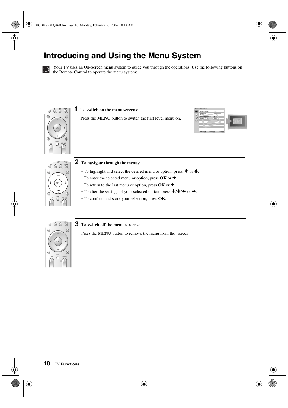 Introducing and using the menu system | Sony FD Trinitron WEGA KV-32FQ86B User Manual | Page 10 / 32