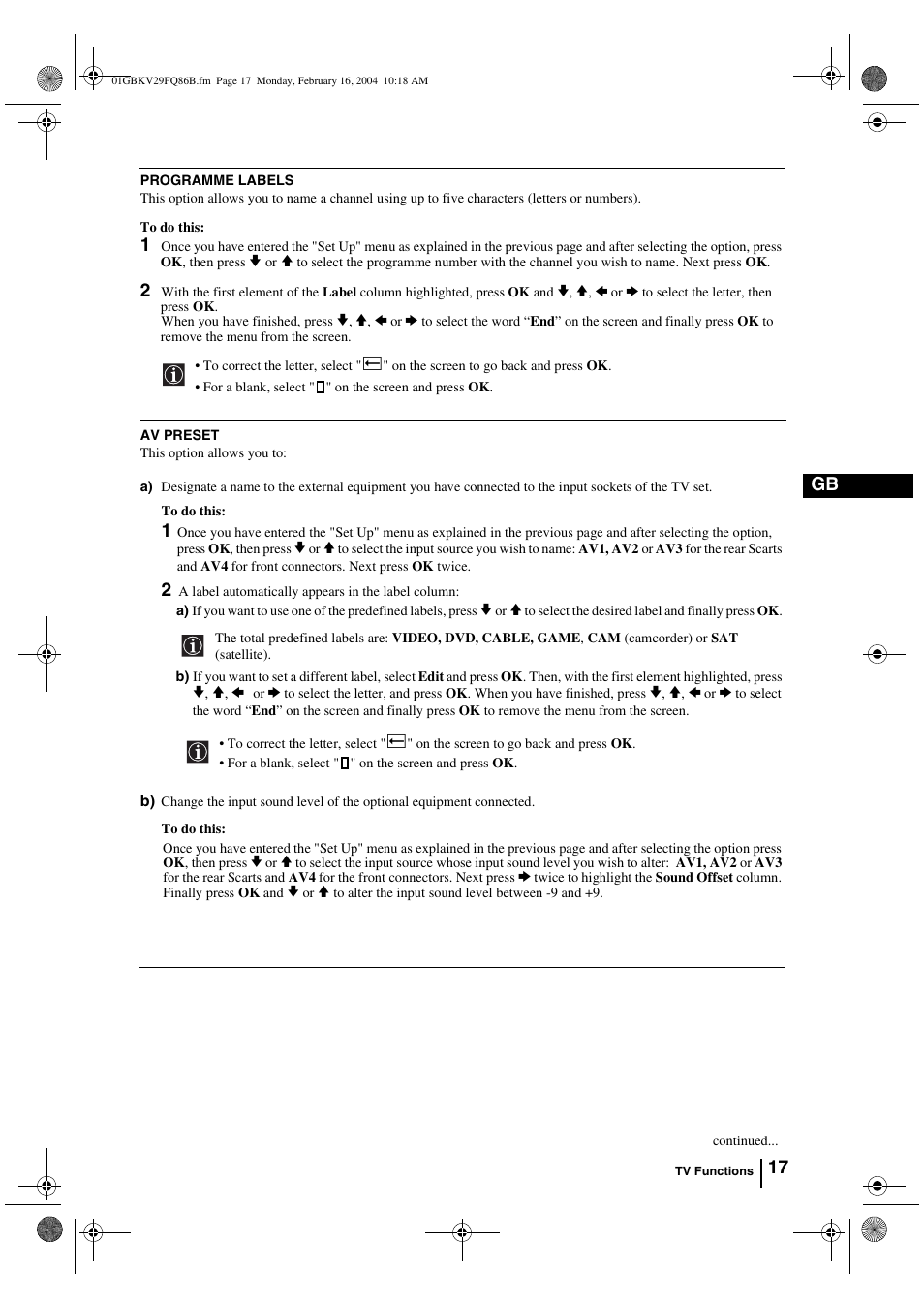 Sony FD Trinitron WEGA KV-32FQ86B User Manual | Page 17 / 32