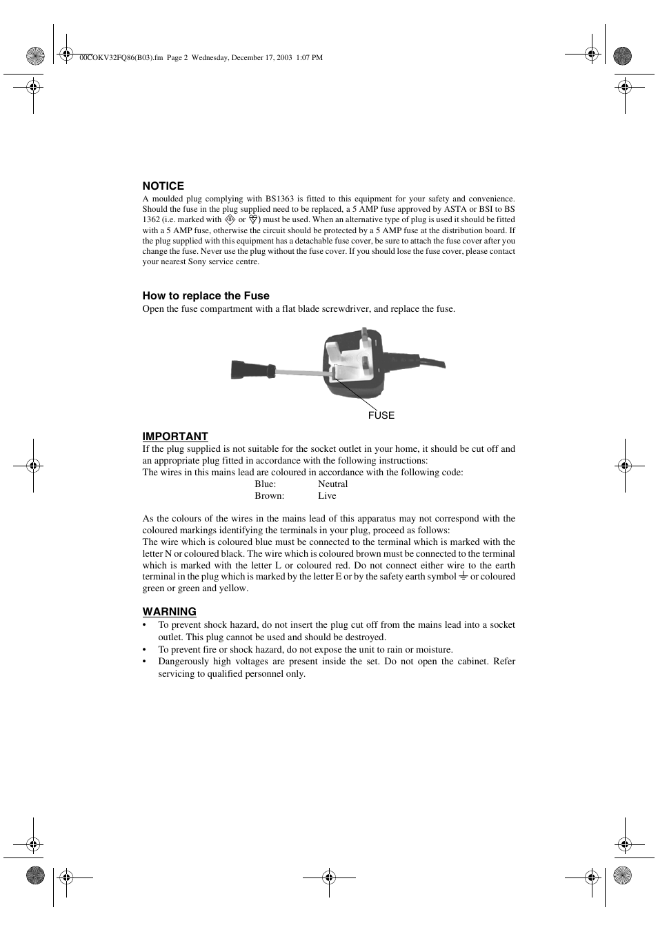Sony FD Trinitron WEGA KV-32FQ86B User Manual | Page 2 / 32