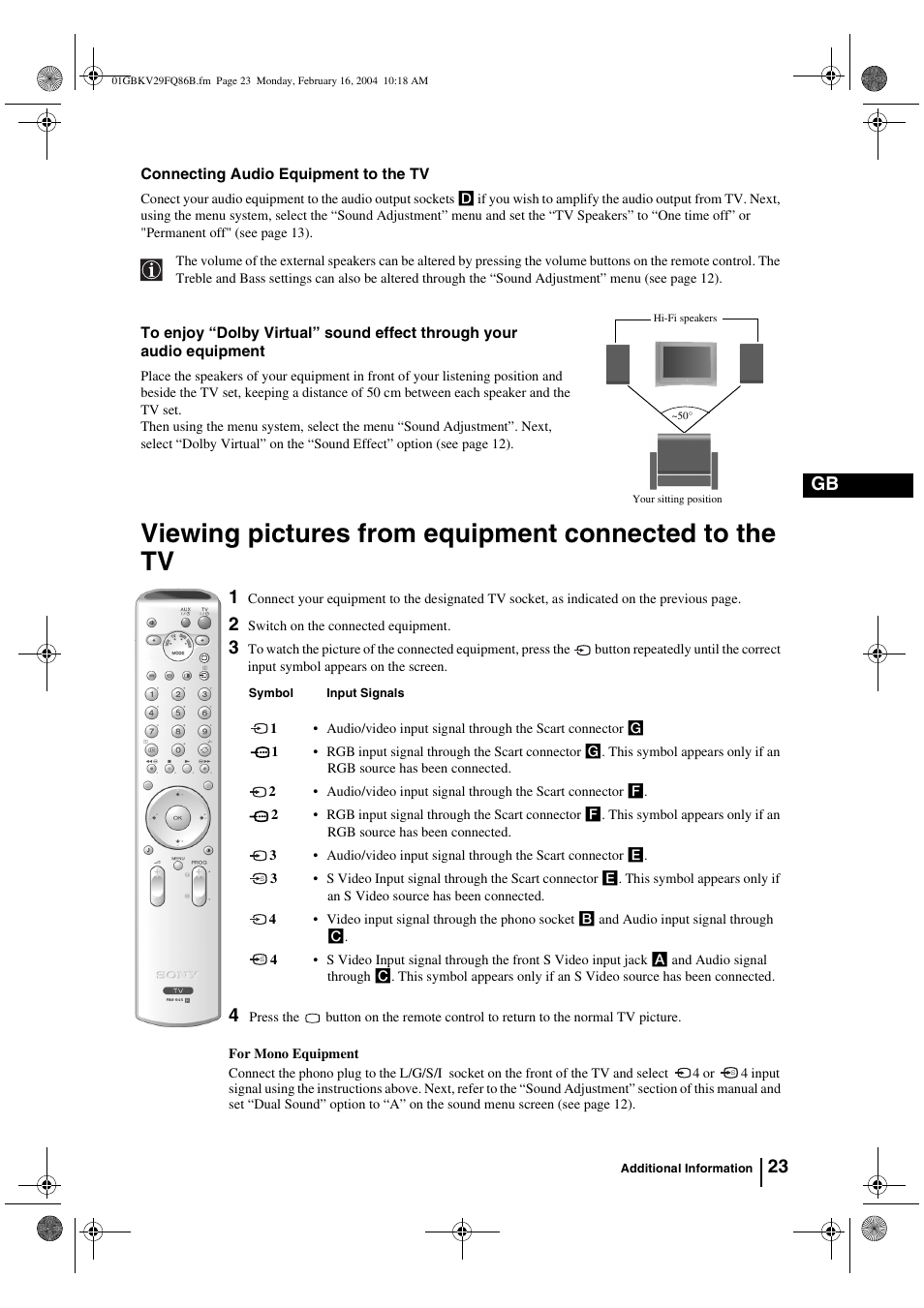 23 gb | Sony FD Trinitron WEGA KV-32FQ86B User Manual | Page 23 / 32