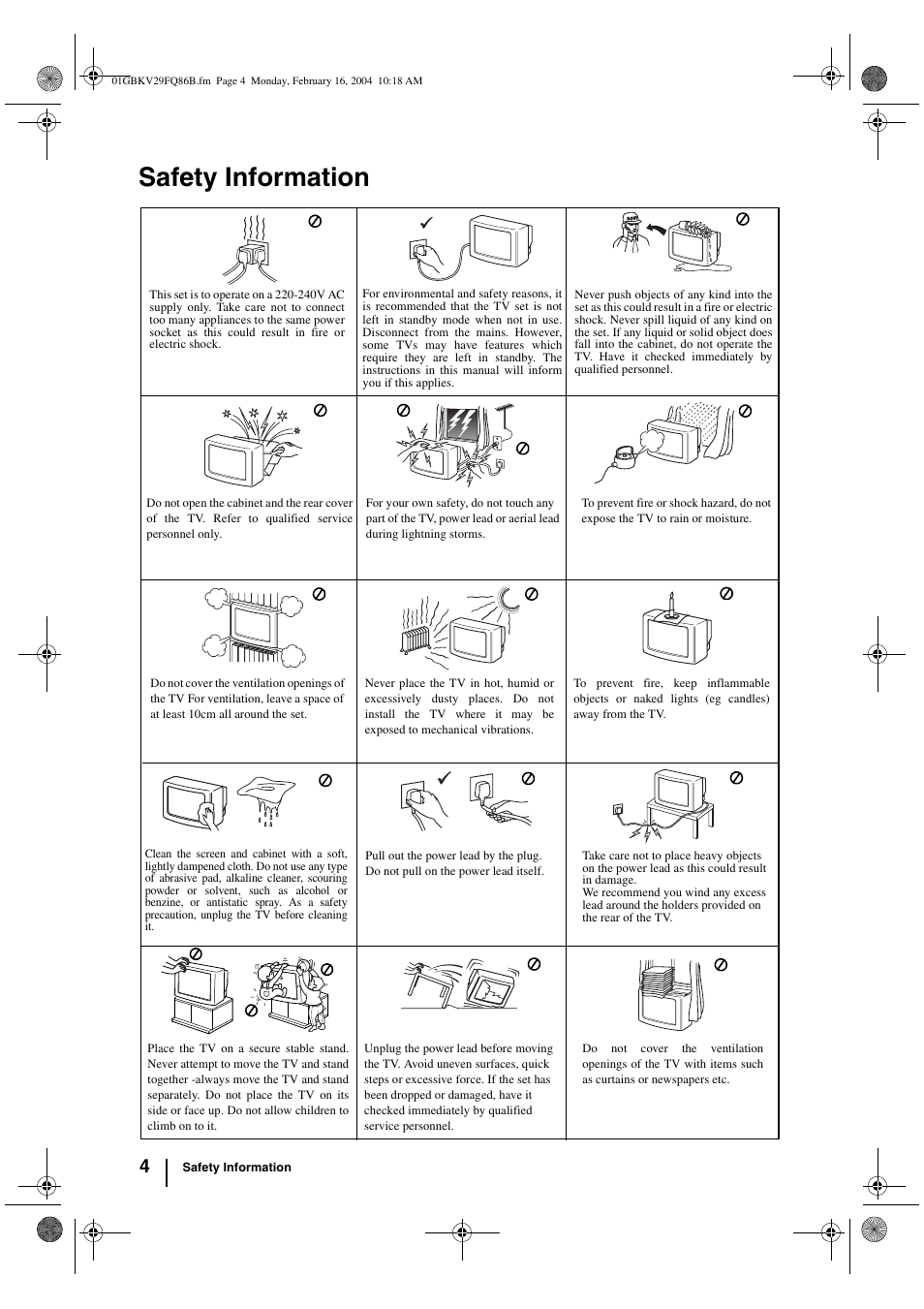 Safety information | Sony FD Trinitron WEGA KV-32FQ86B User Manual | Page 4 / 32