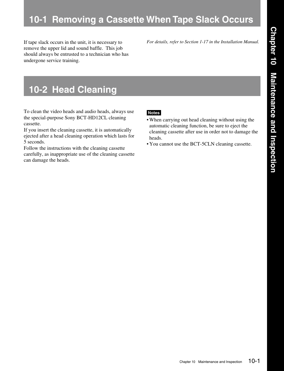 Chapter 10 maintenance and inspection, 1 removing a cassette when tape slack occurs, 2 head cleaning | Sony MSW-M2000 User Manual | Page 129 / 144