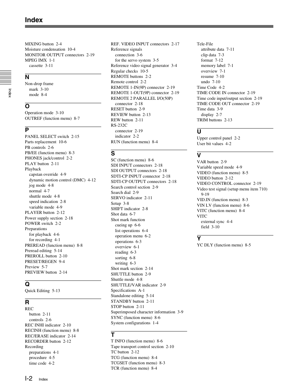 Index | Sony MSW-M2000 User Manual | Page 142 / 144