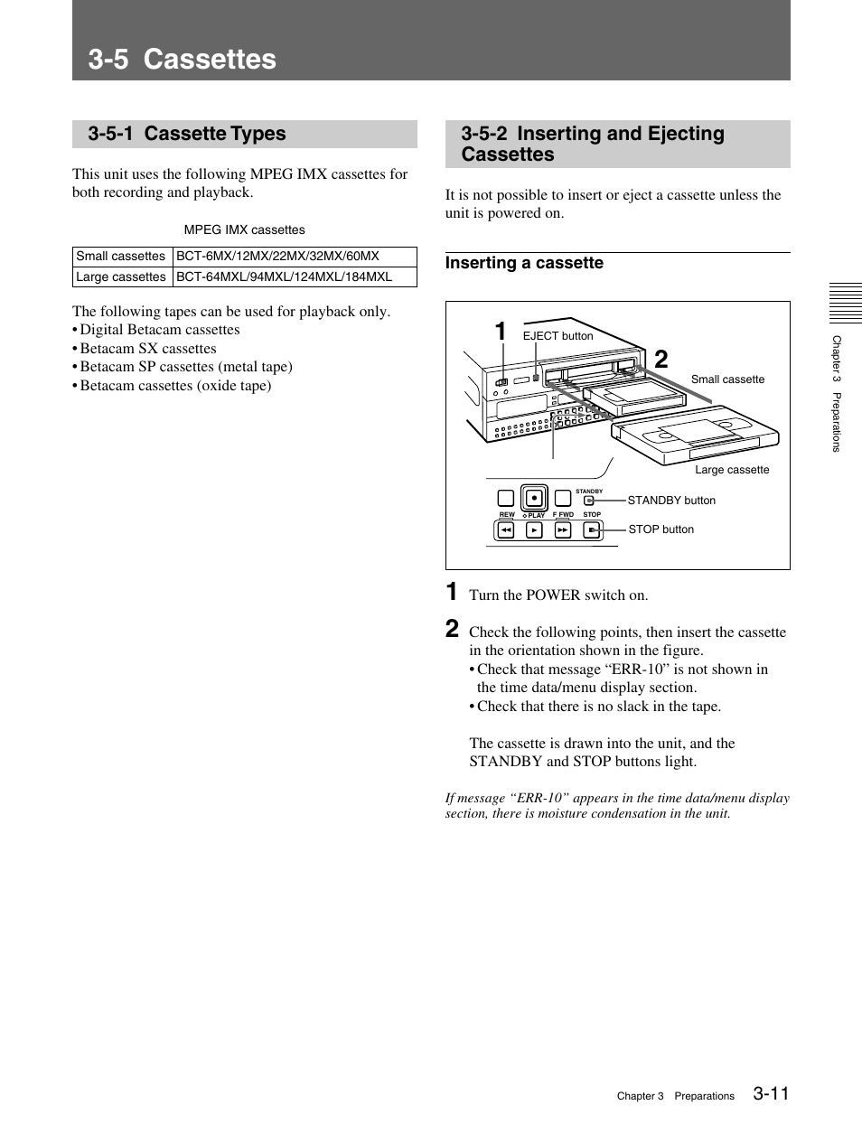 5 cassettes, 5-1 cassette types, 5-2 inserting and ejecting cassettes | Sony MSW-M2000 User Manual | Page 41 / 144