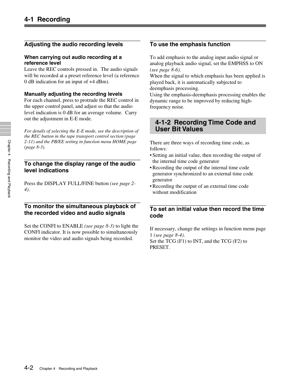 1-2 recording time code and user bit values, 1 recording | Sony MSW-M2000 User Manual | Page 44 / 144