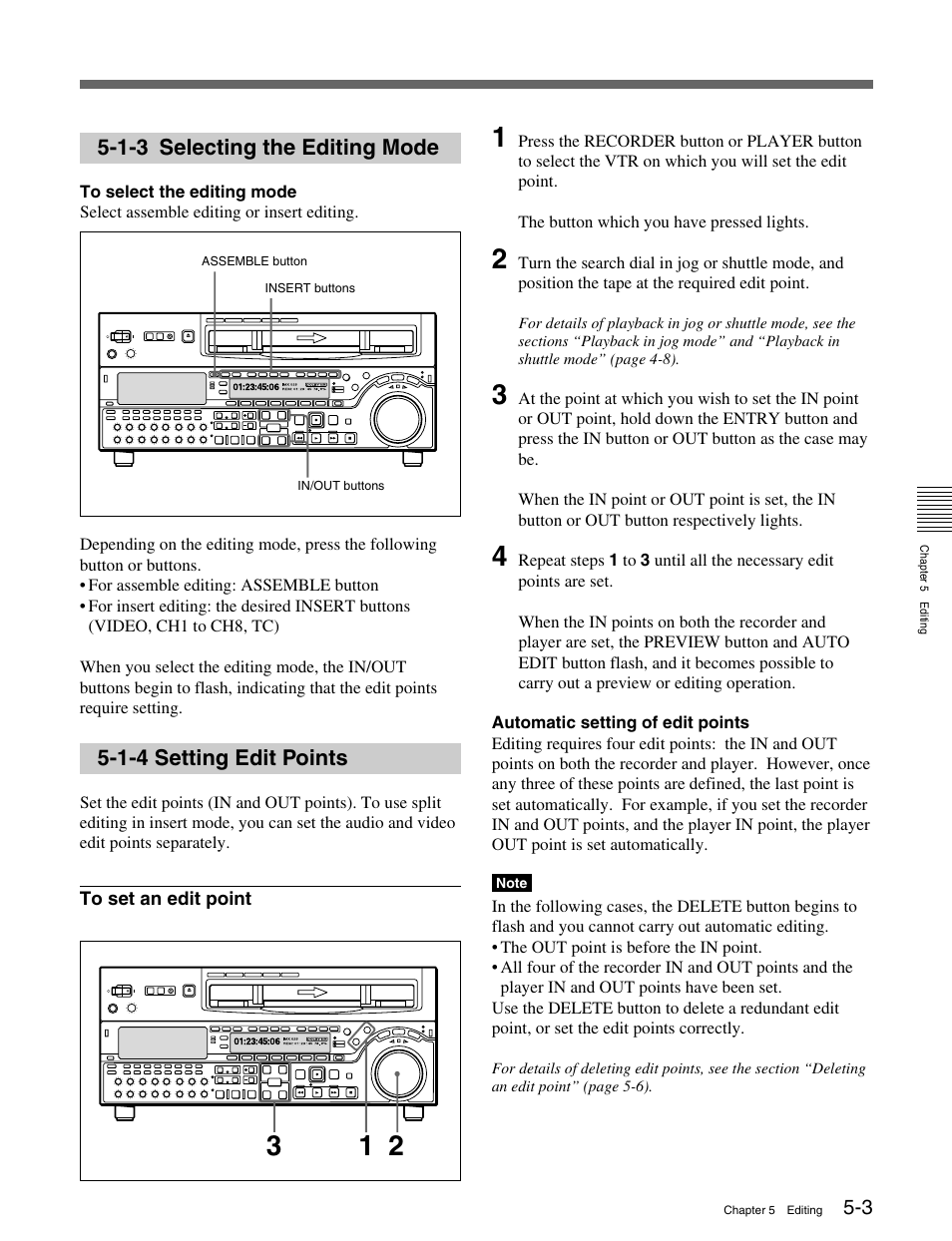 1-3 selecting the editing mode, 1-4 setting edit points | Sony MSW-M2000 User Manual | Page 59 / 144