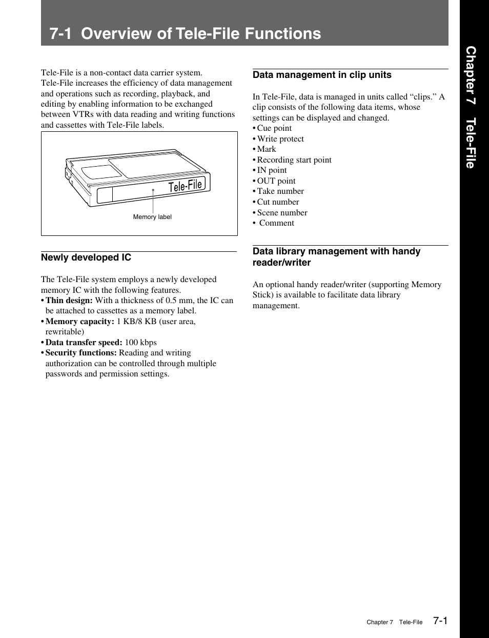 Chapter 7 tele- file, 1 overview of tele-file functions, Chapter 7 t ele-file | Sony MSW-M2000 User Manual | Page 81 / 144