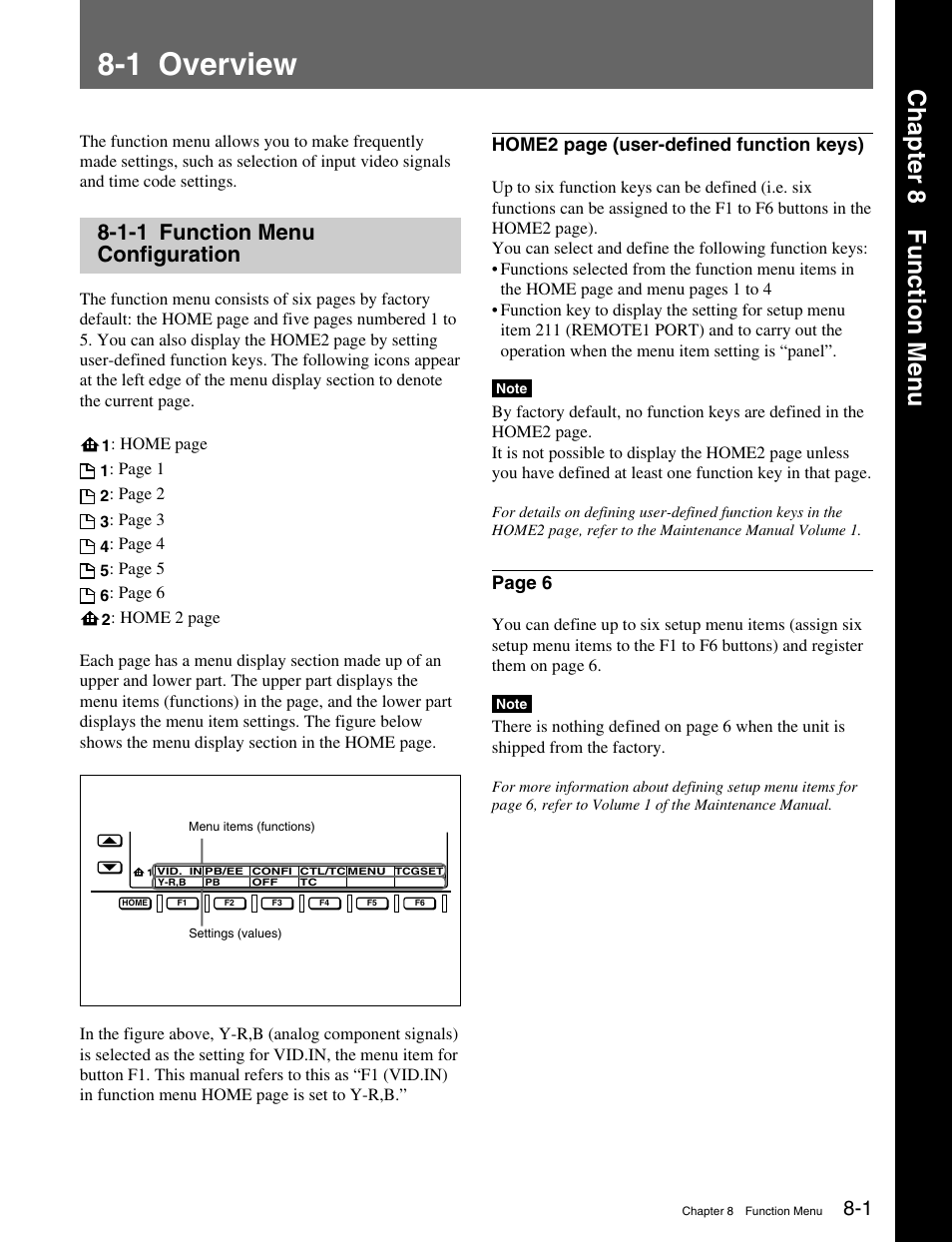Chapter 8 function menu, 1 overview, 1-1 function menu configuration | Sony MSW-M2000 User Manual | Page 93 / 144