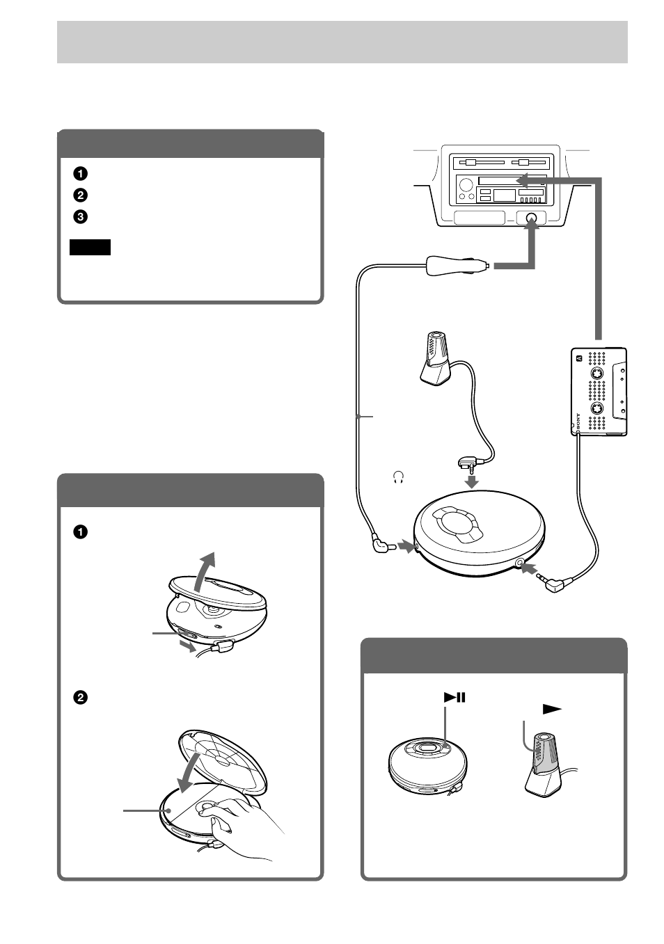 Playing a cd, Connect your cd player, Insert a cd | Play a cd, 1 . connect your cd player, 2 . insert a cd, 3 . play a cd | Sony D-MJ95 User Manual | Page 6 / 28
