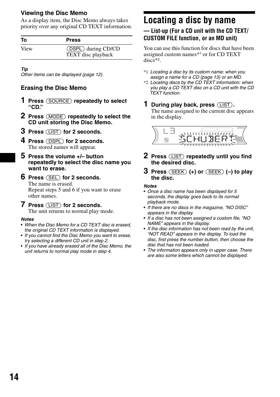 Locating a disc by name, List-up | Sony CDX-F5500 User Manual | Page 14 / 84