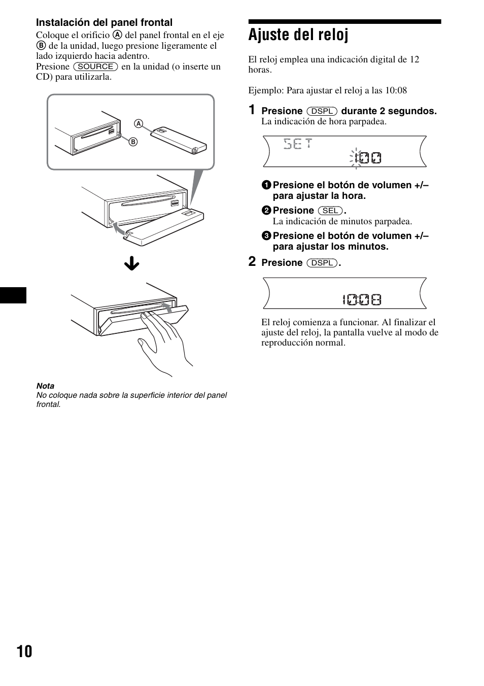 Ajuste del reloj | Sony CDX-F5500 User Manual | Page 38 / 84