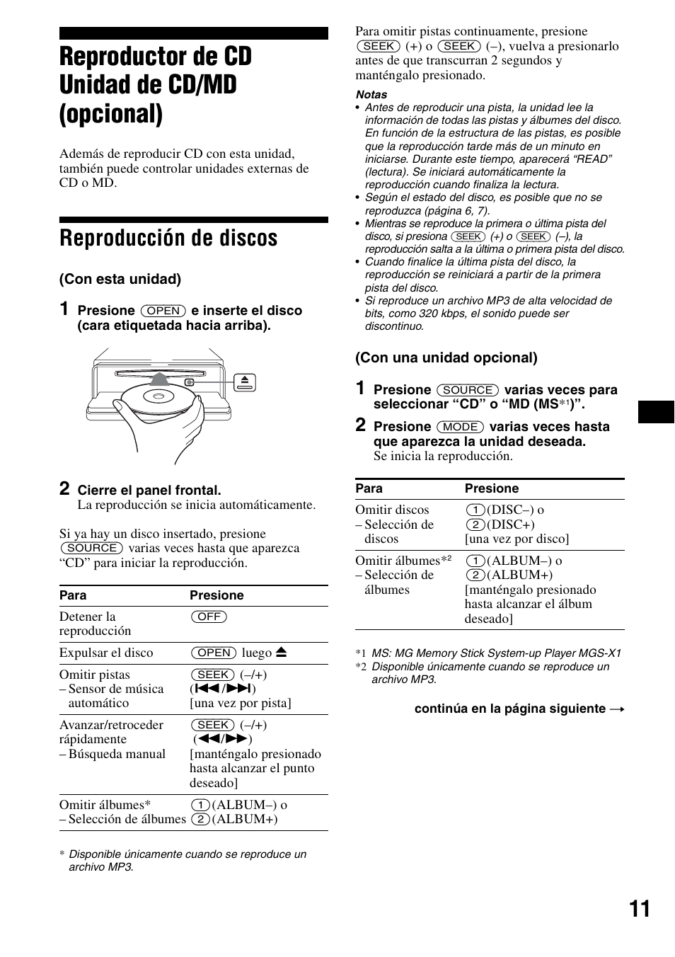 Reproductor de cd unidad de cd/md (opcional), Reproducción de discos | Sony CDX-F5500 User Manual | Page 39 / 84