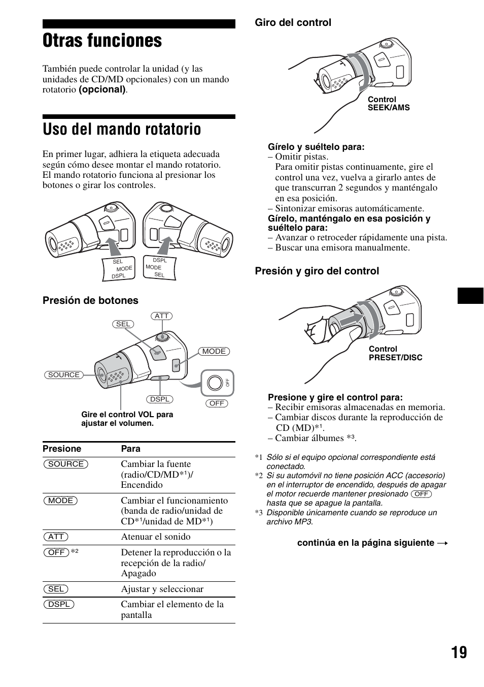 Otras funciones, Uso del mando rotatorio | Sony CDX-F5500 User Manual | Page 47 / 84