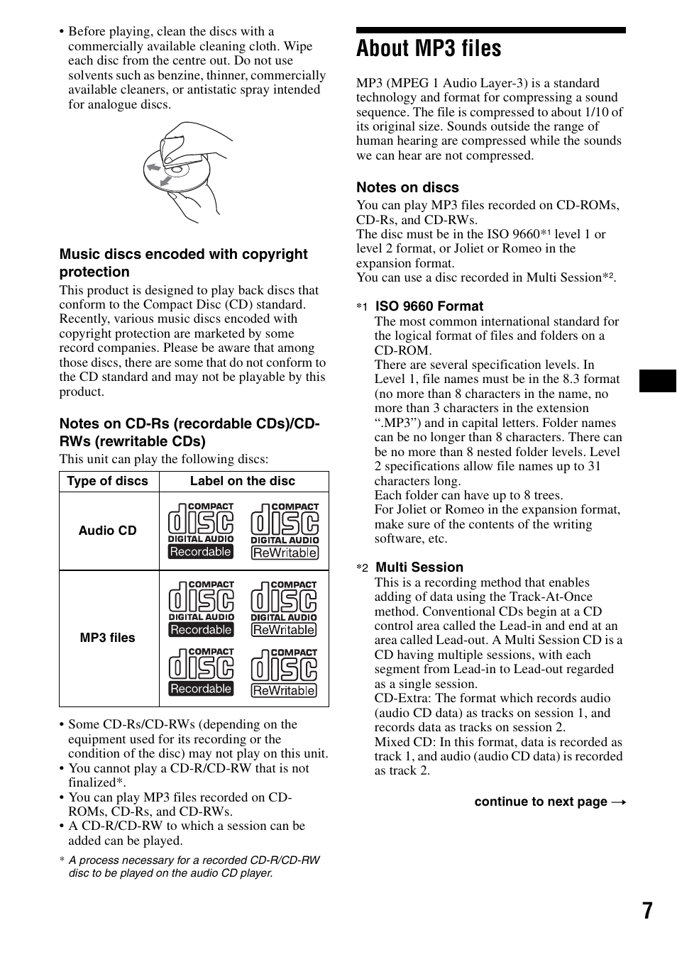 About mp3 files | Sony CDX-F5500 User Manual | Page 7 / 84