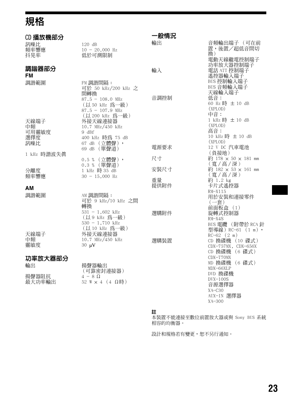 23 規格 | Sony CDX-F5500 User Manual | Page 79 / 84