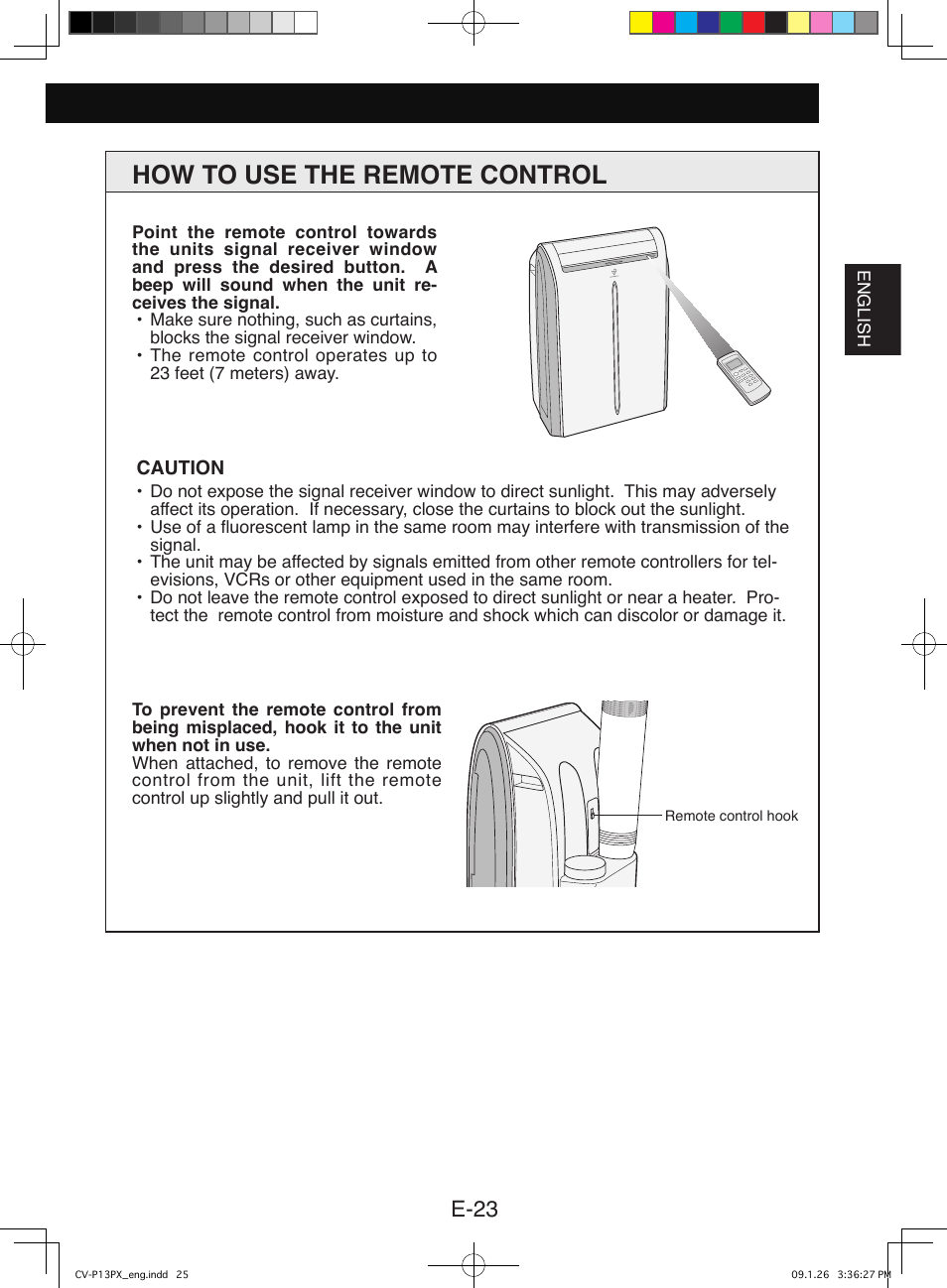 How to use the remote control, E-23 | Sony CV-P12PX User Manual | Page 25 / 34