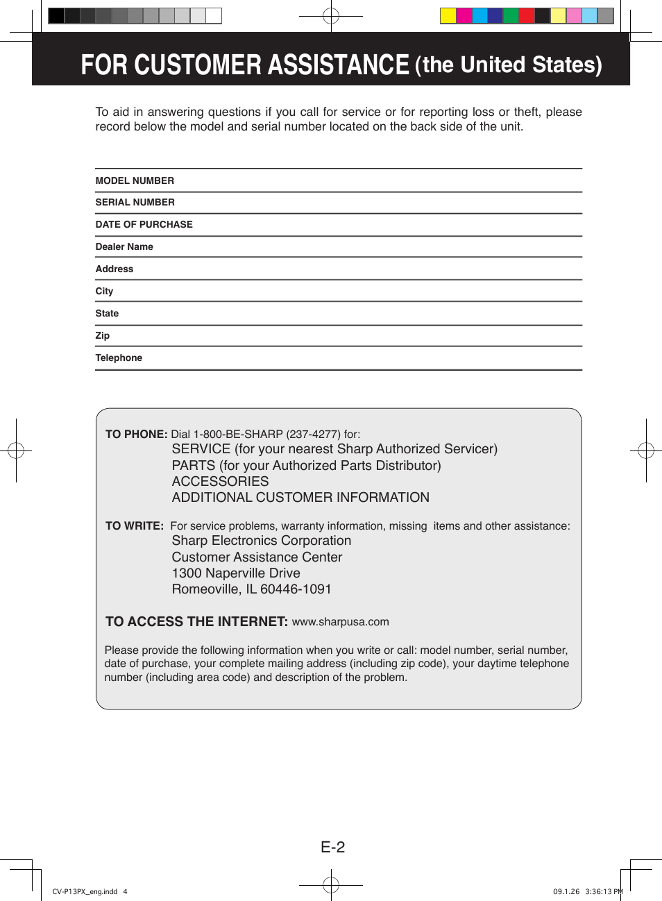 For customer assistance, The united states) | Sony CV-P12PX User Manual | Page 4 / 34