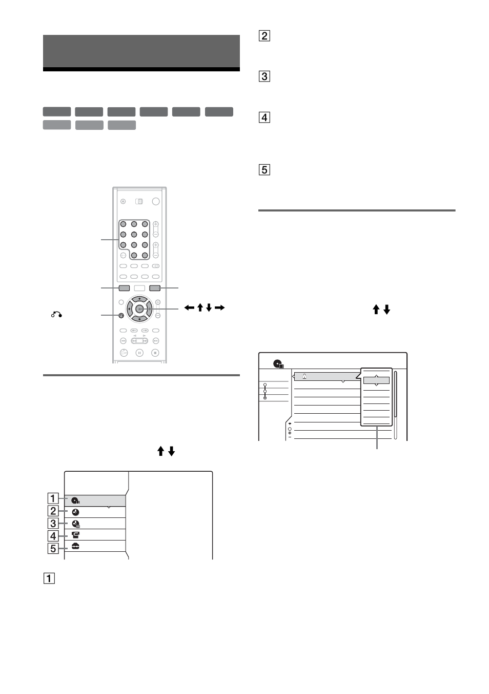 Guide to displays, Using the on-screen menus, System menu | Sub-menu, A title li st (page 33), B time r (page 42), C timer list (page 45), E setup (page 82), Allows you to set a new timer recording setting, Rdvd vcd cd data cd | Sony RDR-GX700 User Manual | Page 32 / 116