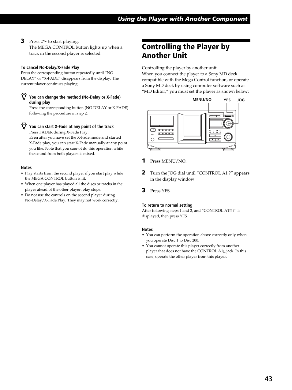 Controlling the player by another unit, Storing information about cds (custom files) | Sony CDP-CX450 User Manual | Page 43 / 48