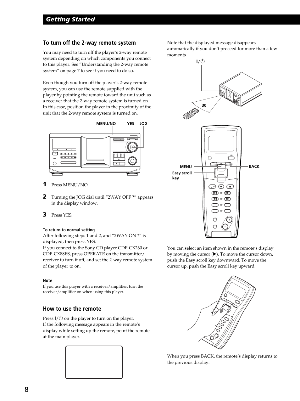 Getting started, How to use the remote | Sony CDP-CX450 User Manual | Page 8 / 48