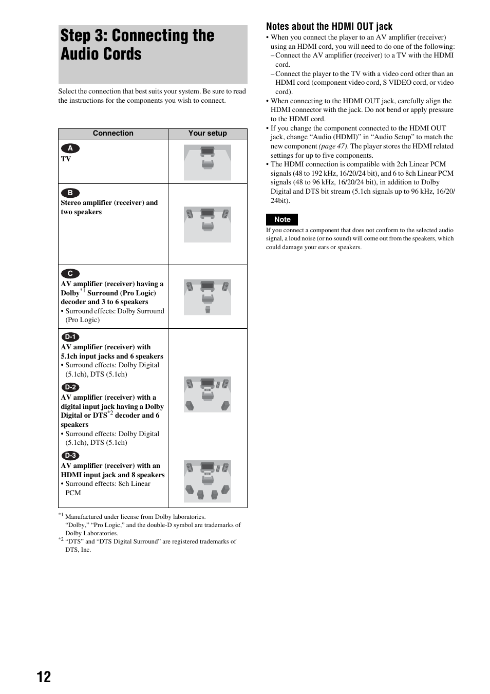 Step 3: connecting the audio cords | Sony BDP-S300 User Manual | Page 12 / 72