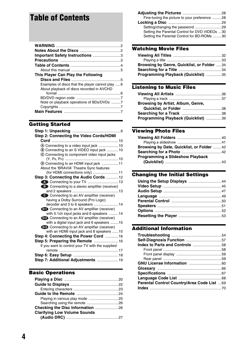 Sony BDP-S300 User Manual | Page 4 / 72