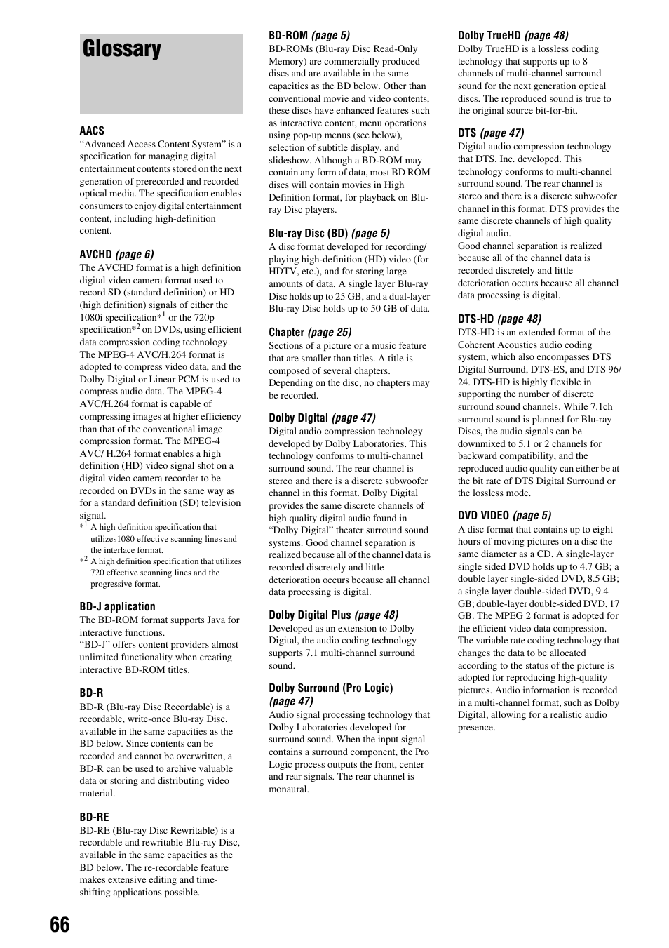 Glossary | Sony BDP-S300 User Manual | Page 66 / 72