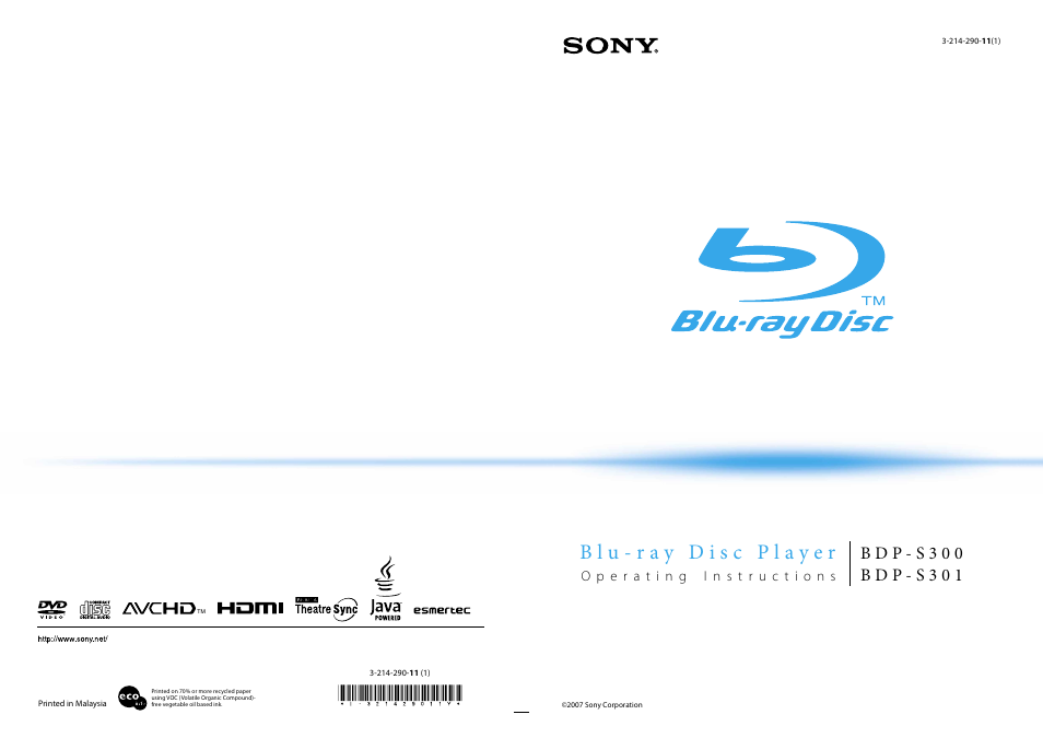 Sony BDP-S300 User Manual | Page 72 / 72