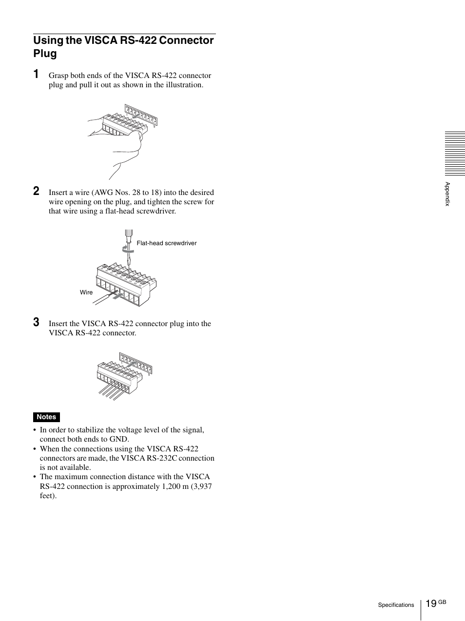 Using the visca rs-422 connector plug | Sony RM-BR300 User Manual | Page 19 / 80