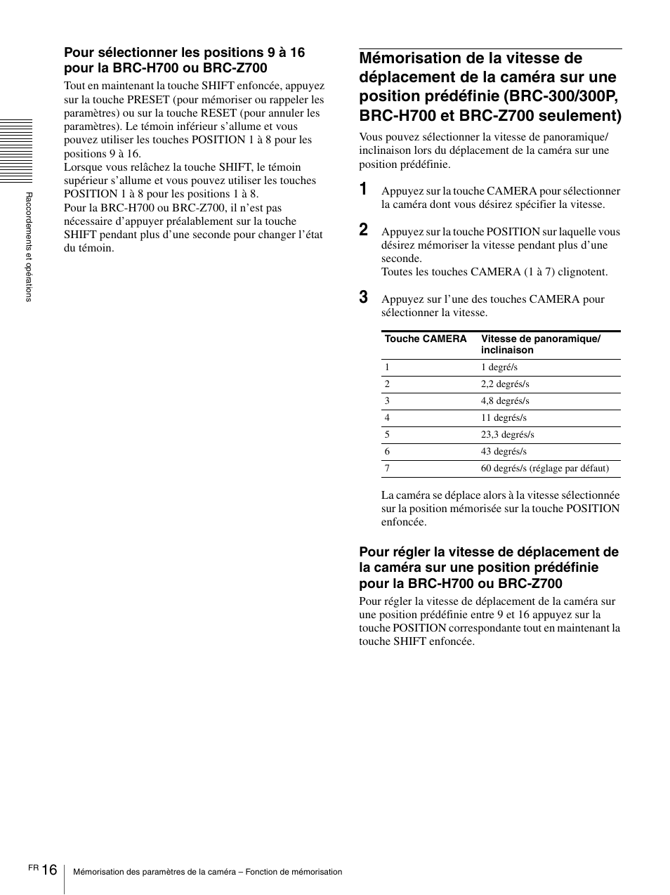 Mémorisation de la vitesse de déplacement de la | Sony RM-BR300 User Manual | Page 34 / 80