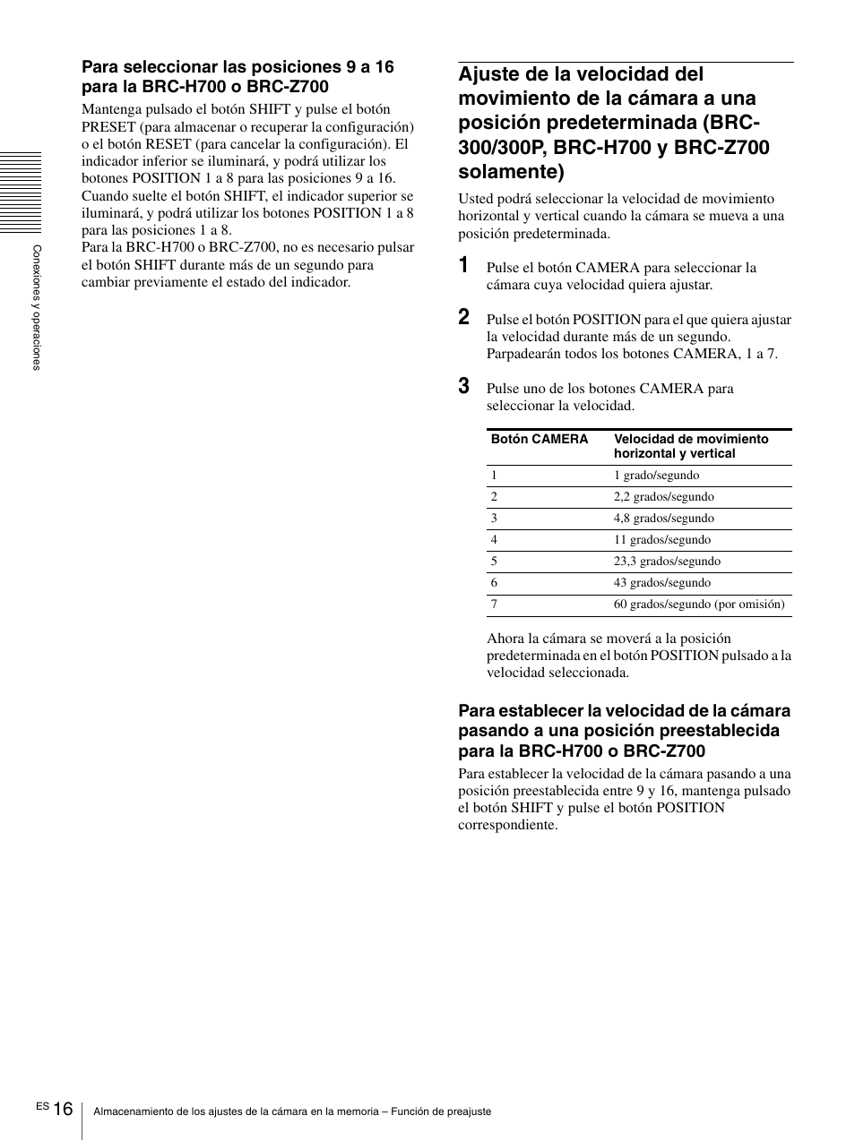 Ajuste de la velocidad del movimiento de la | Sony RM-BR300 User Manual | Page 54 / 80