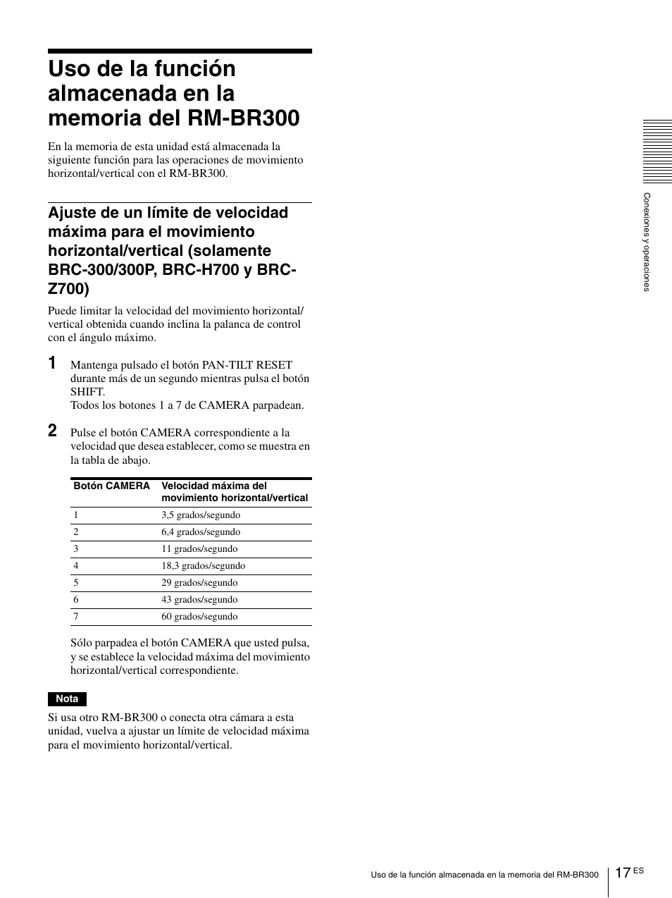 Ajuste de un límite de velocidad máxima para el | Sony RM-BR300 User Manual | Page 55 / 80