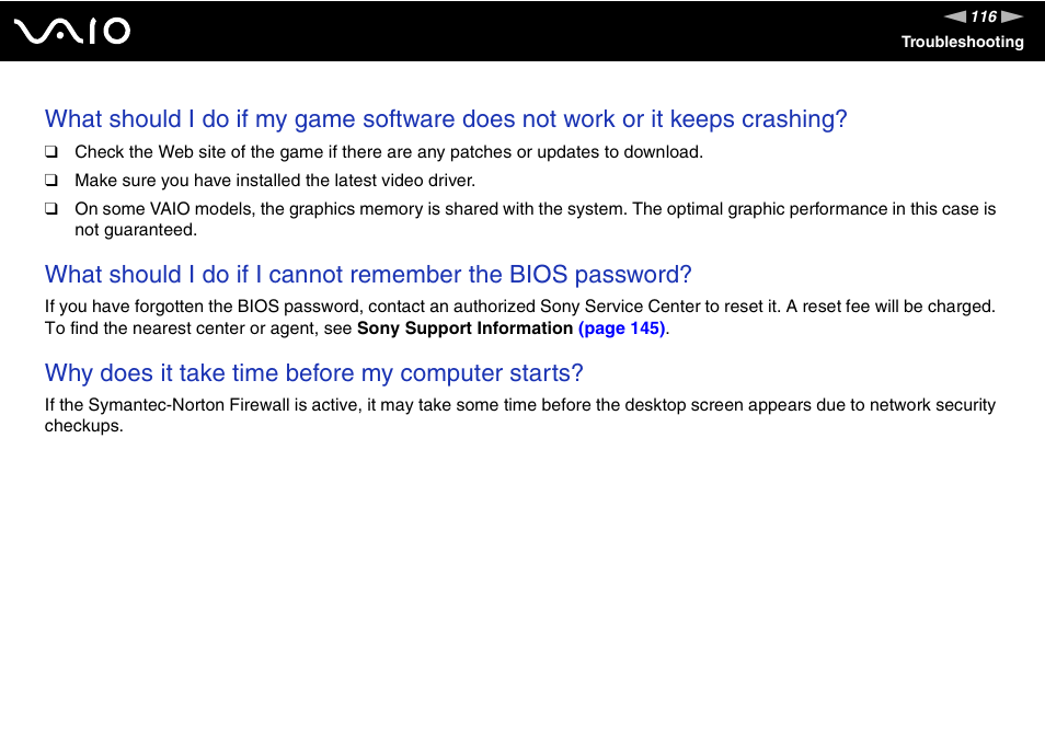 Why does it take time before my computer starts | Sony VAIO VGN-NR Series User Manual | Page 116 / 162