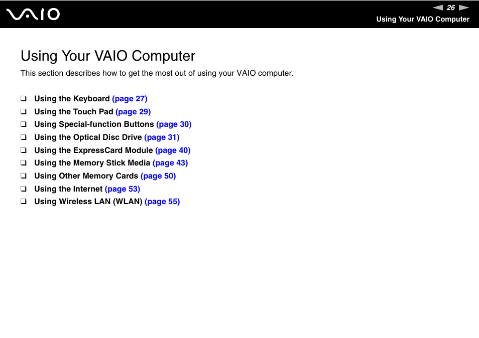 Using your vaio computer | Sony VAIO VGN-NR Series User Manual | Page 26 / 162